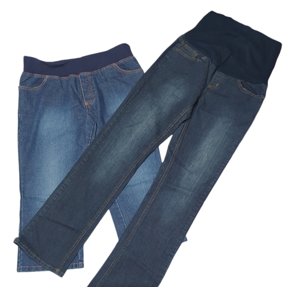 Lot of 2 Maternity Jeans Capris Denim Pregnancy Expecting Dark Wash Medium 8‎ 10